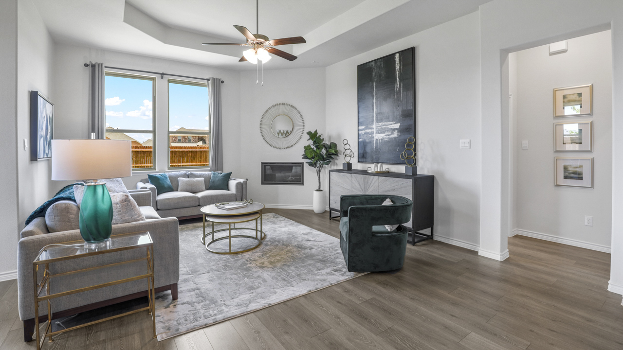 large living room with large window