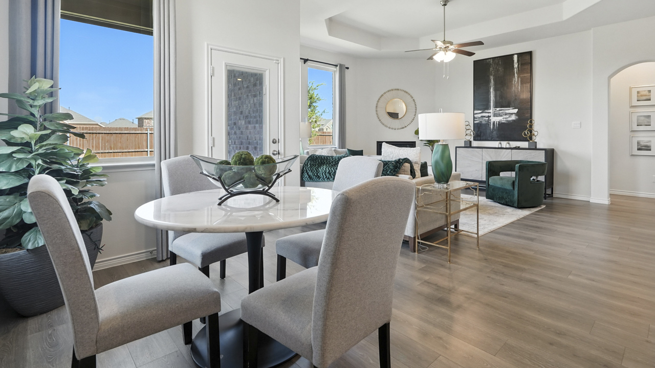 Large living room with open concept view into kitchen