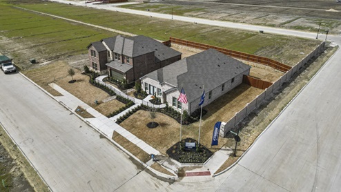Aerial photo of single story and two story model homes