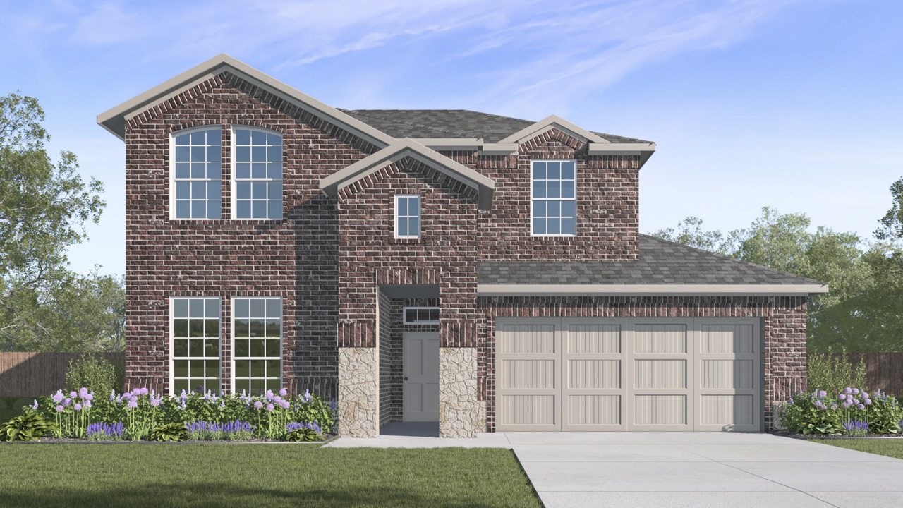 2 story house rendering with 2 car garage