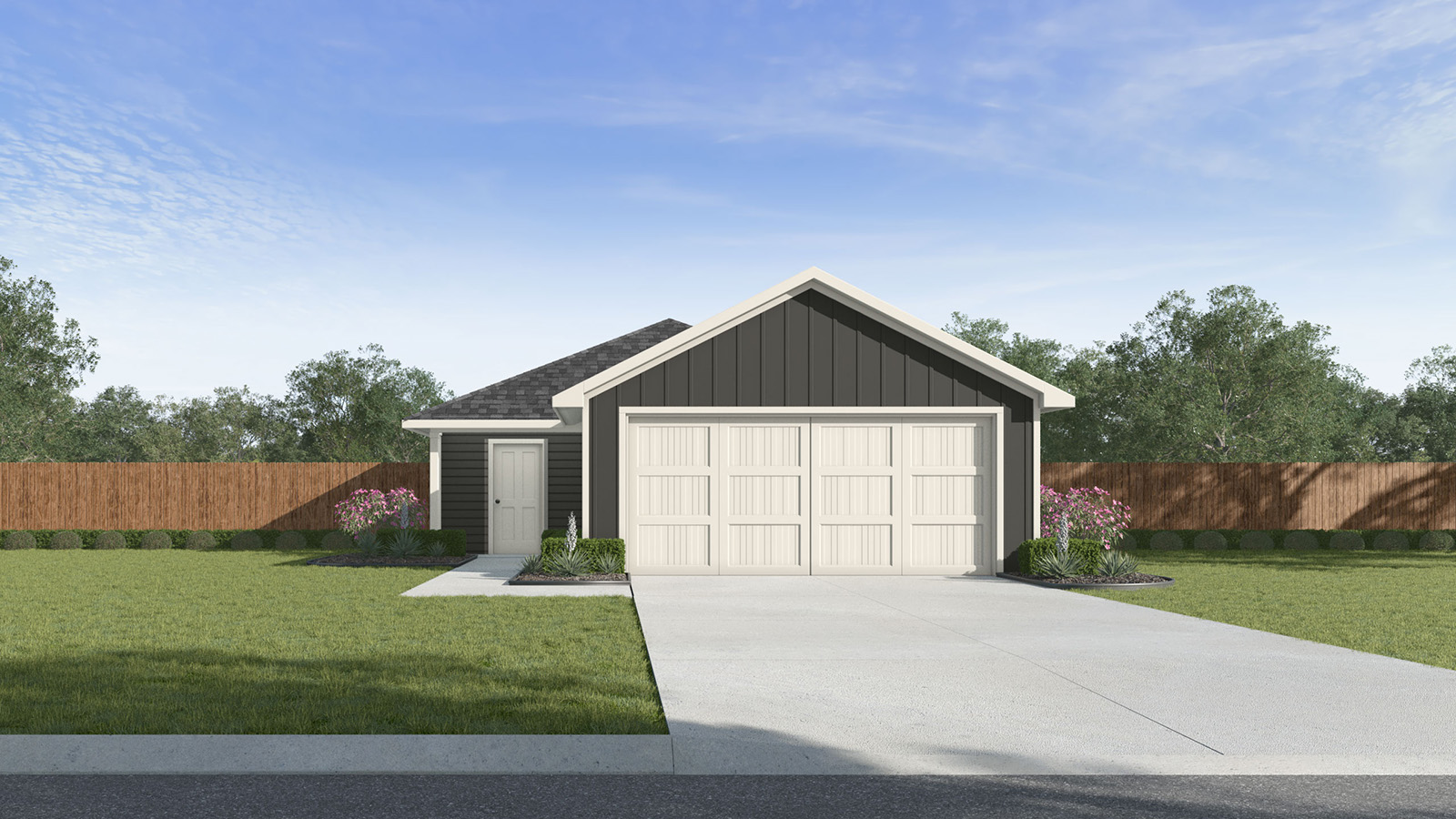 Single story home with siding and two car garage