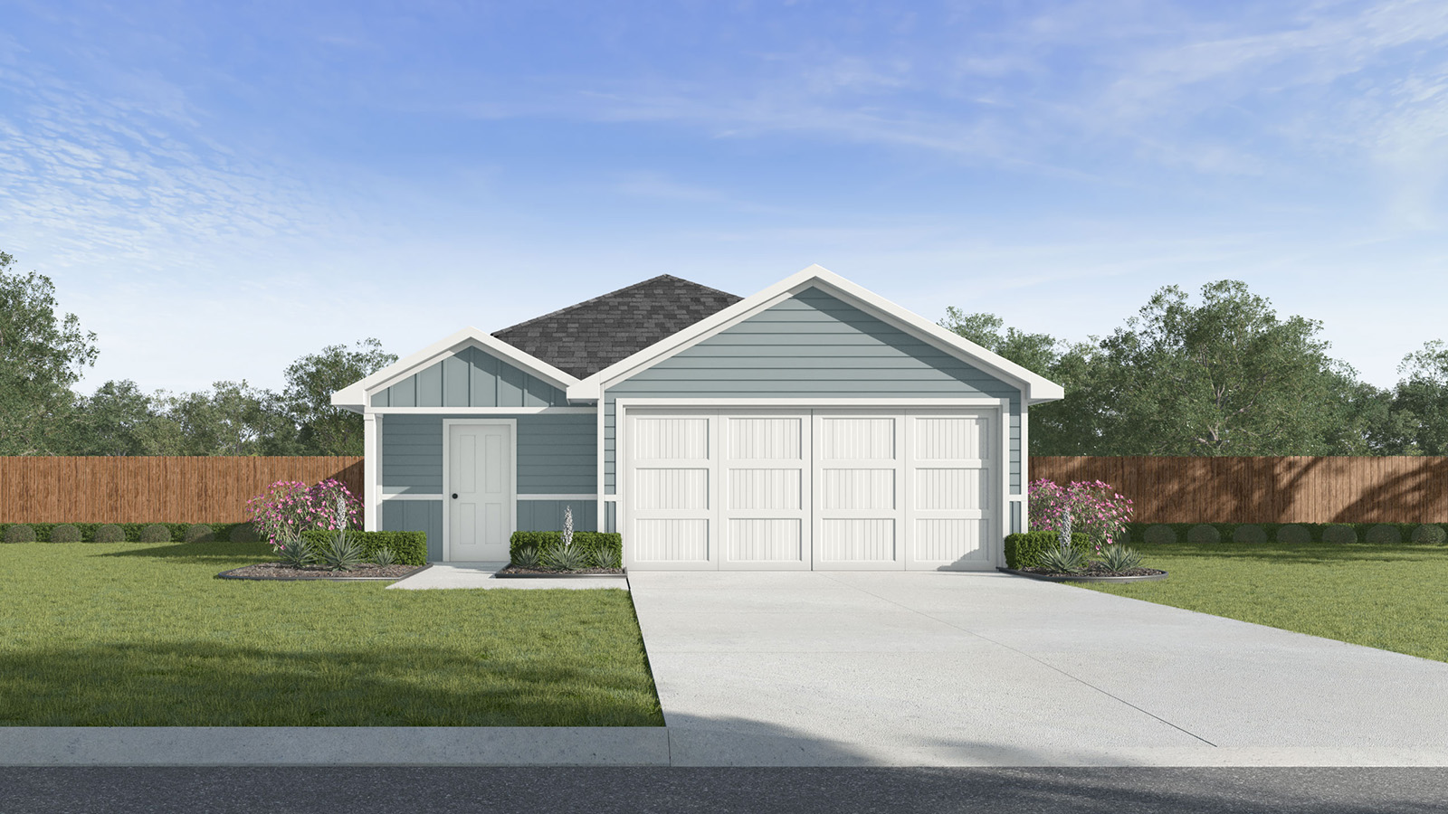 Single story home with siding and a two-car garage
