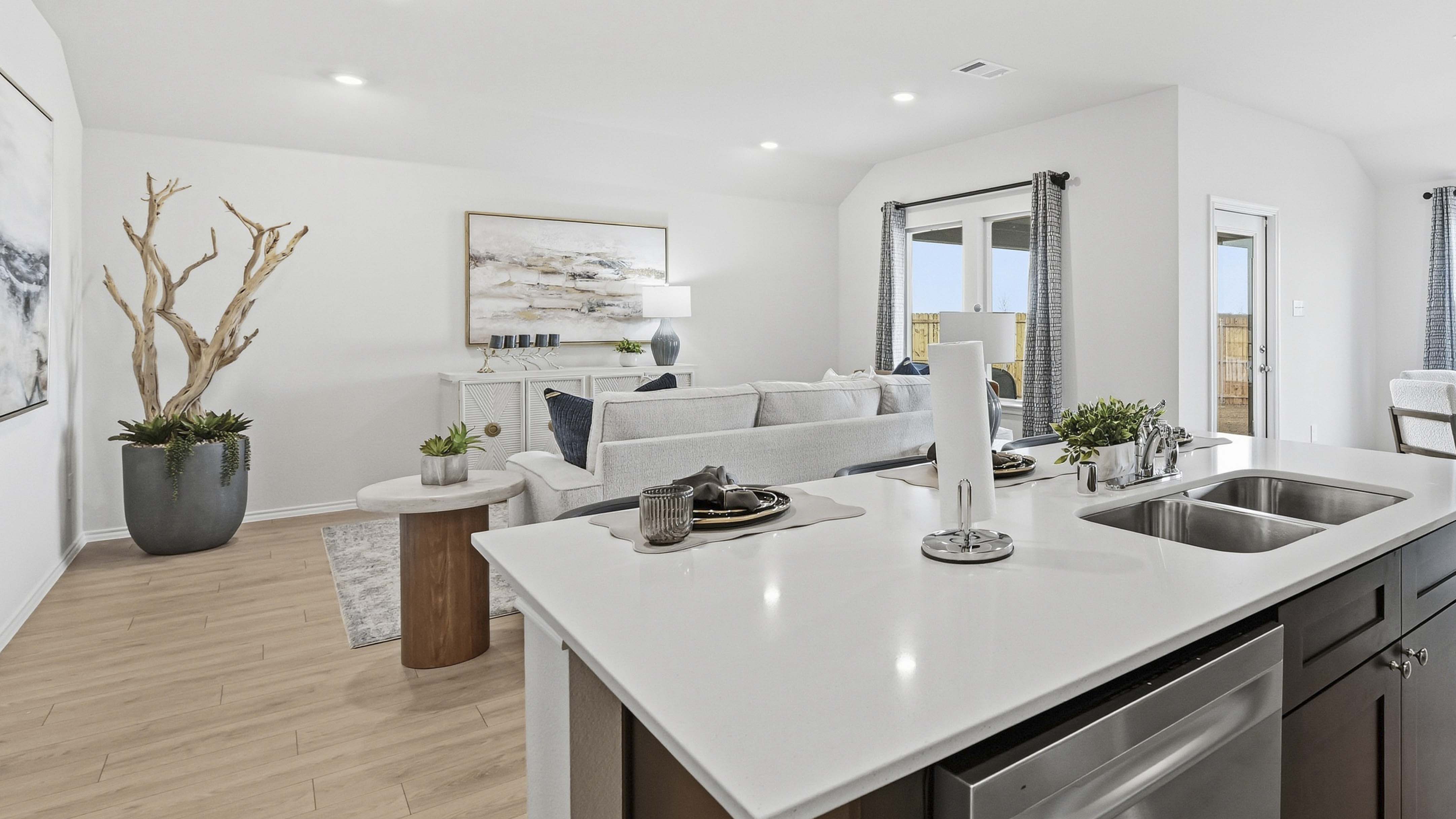 kitchen area with view of open concept living area