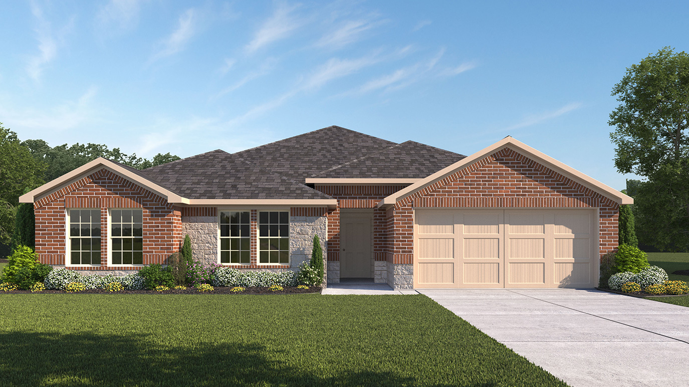 render of single story home with 2 car garage