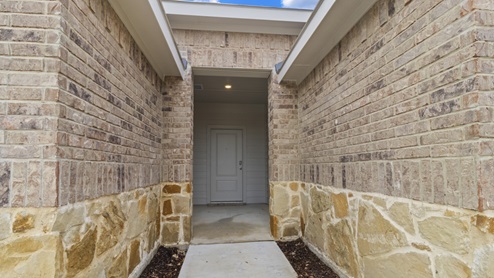 Close up of Exterior single story home with stone
