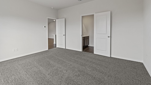 Primary bedroom with door to primary bathroom
