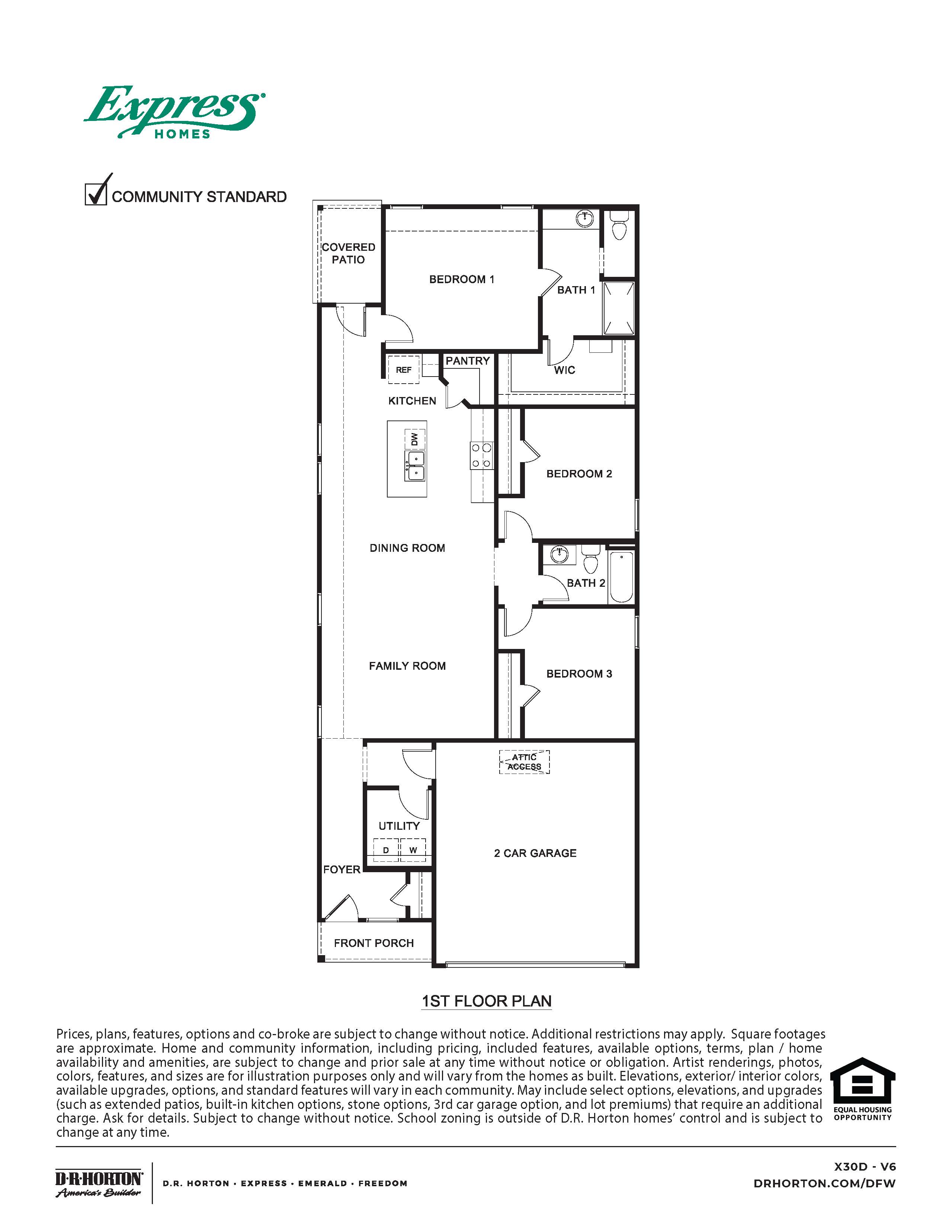 X30D Floorplan rendering of one story home