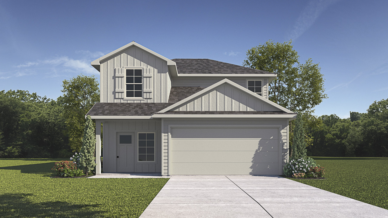 two story rendering of home with white siding
