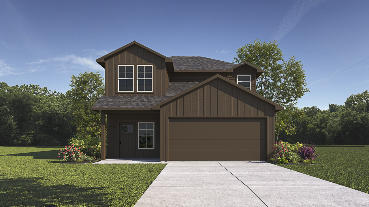 two story rendering of home with brown sidiing