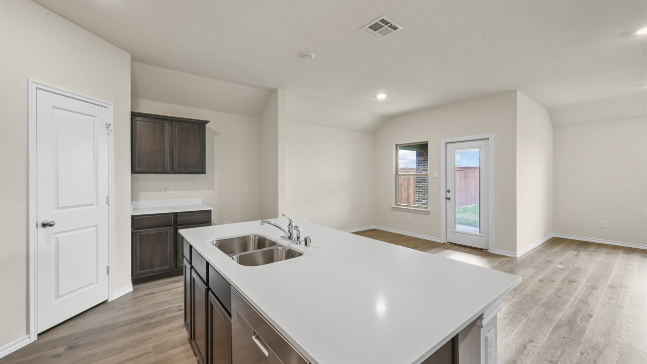 kitchen island overlooking living room