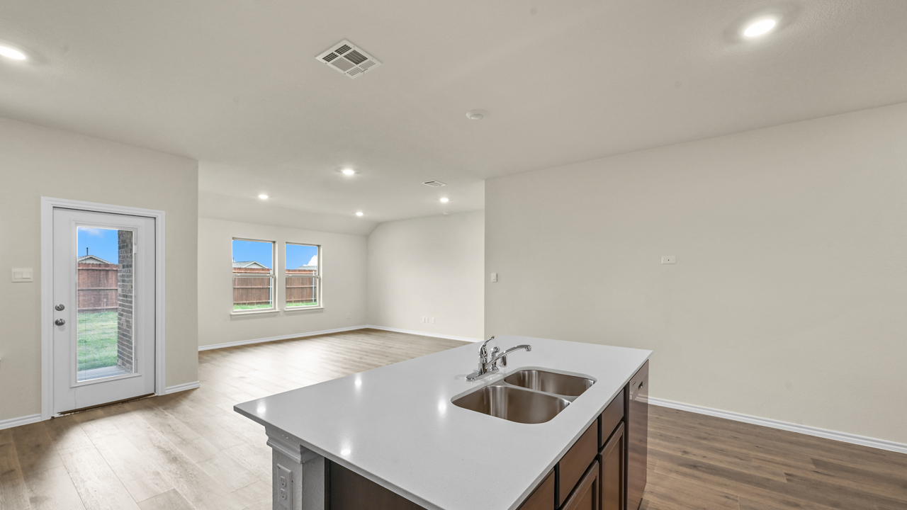kitchen island overlooking living room