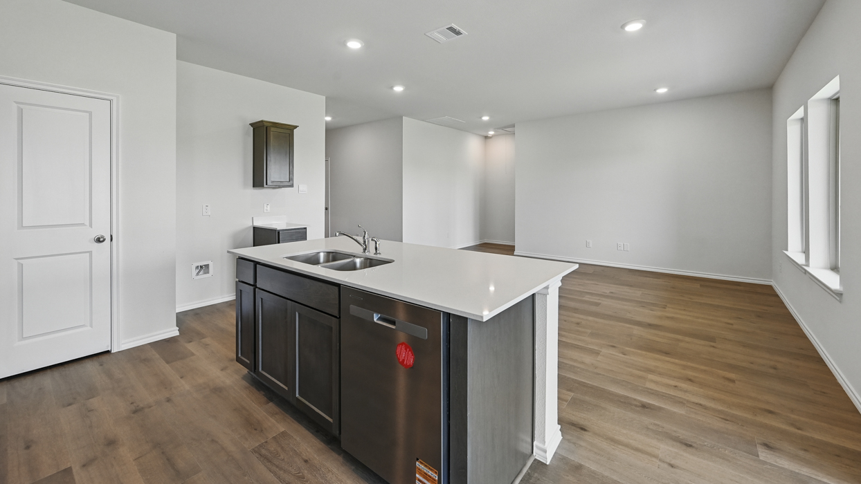 kitchen island overlooking living room
