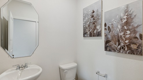 2110 Woodrose Court two-story model at Cartwright Ranch in Crandall, TX powder bathroom with single sink