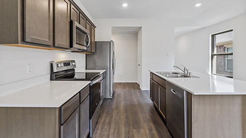 X30C kitchen area behind the kitchen island