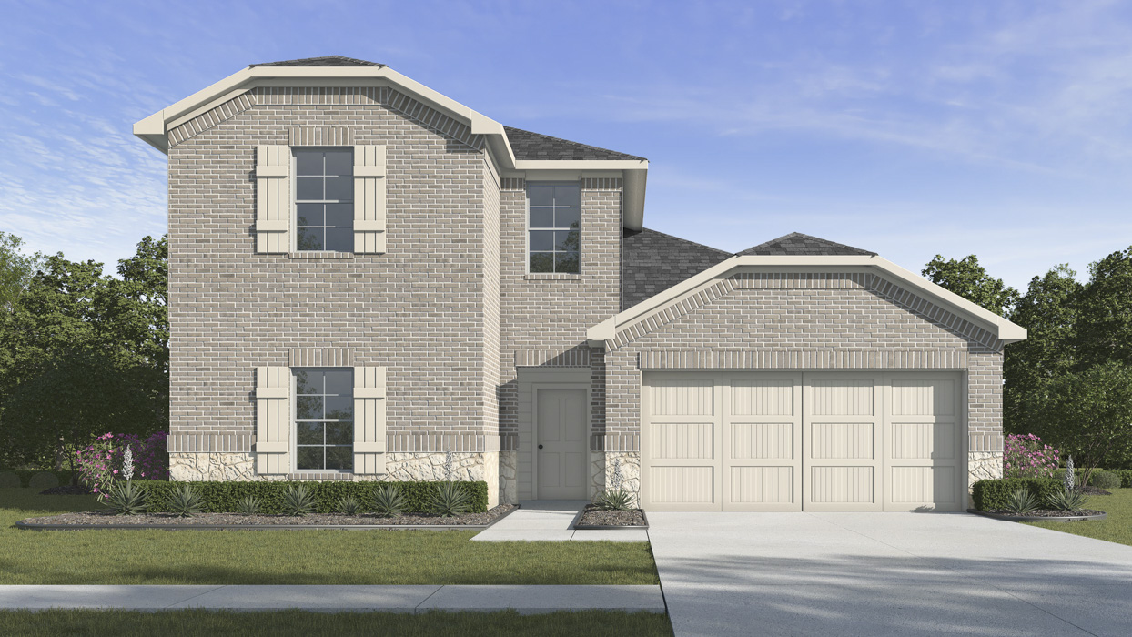 rendering of two story home with grey colored exterior