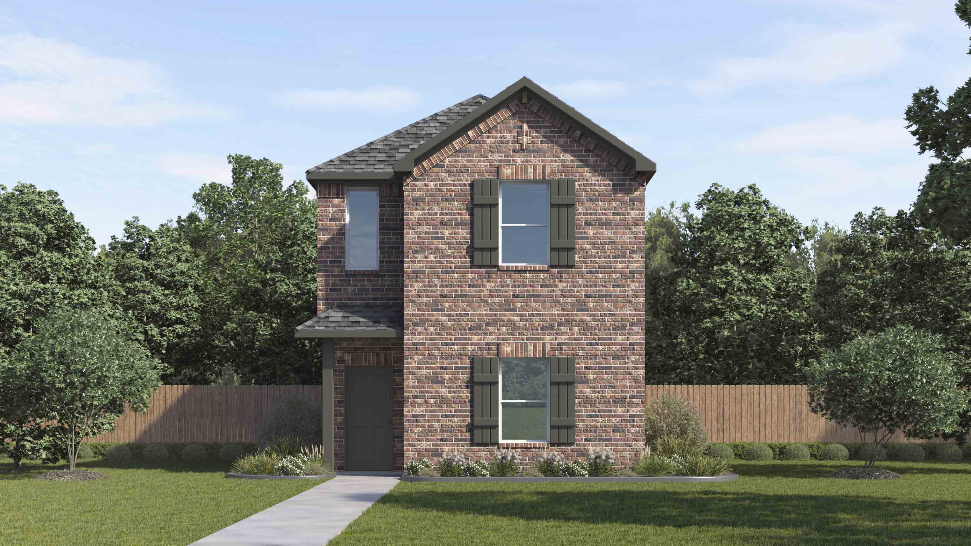 rendering of two story home with rear entrance