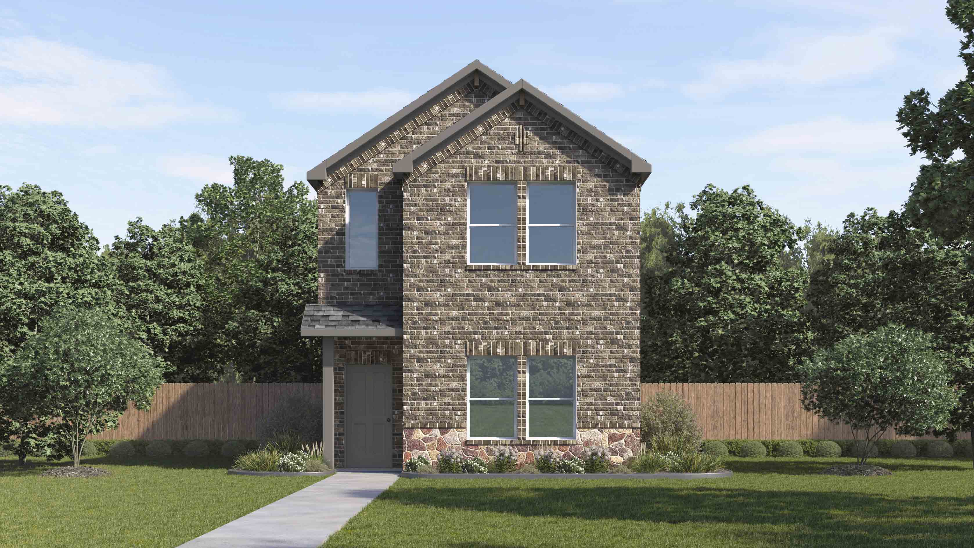 rendering of two story home with rear entrance