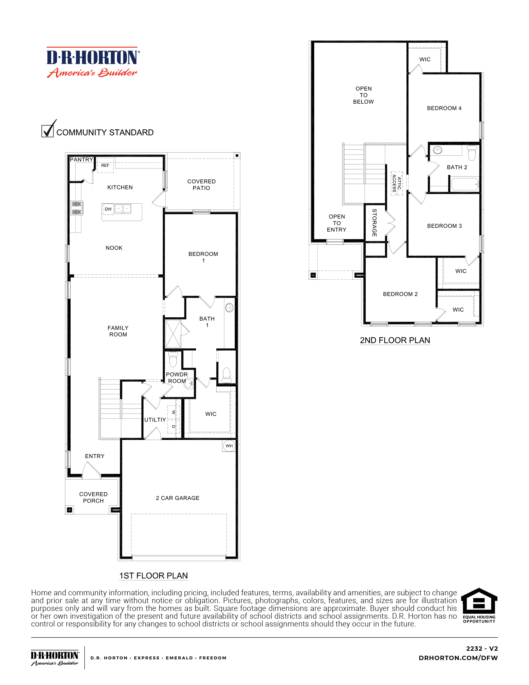 2232 floorplan rendering of two story home