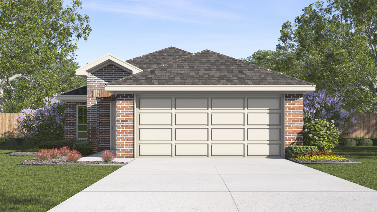 rendering of one story home with brick exterior