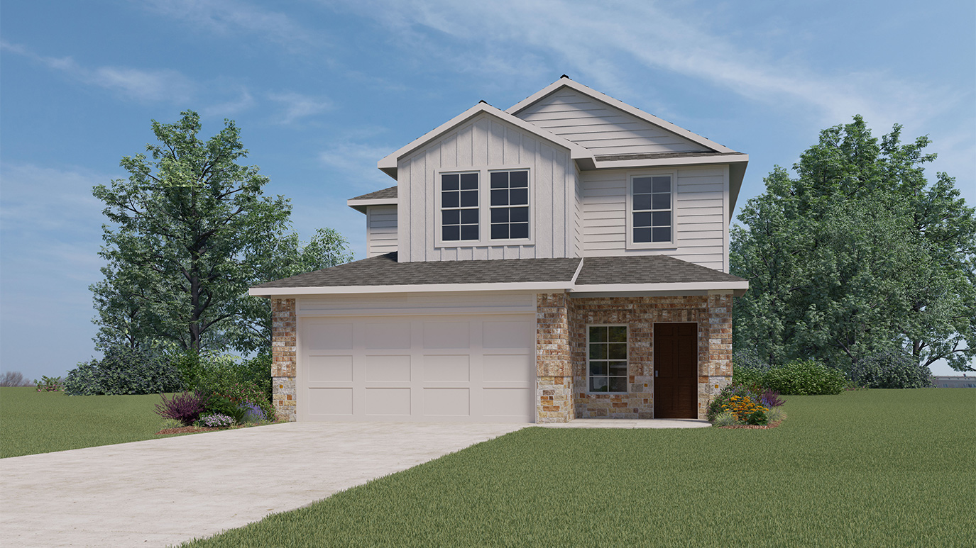 2 story home rendering with 2 car garage