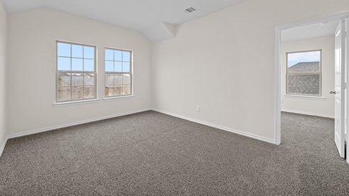 X30H upstairs media room with carpet and windows