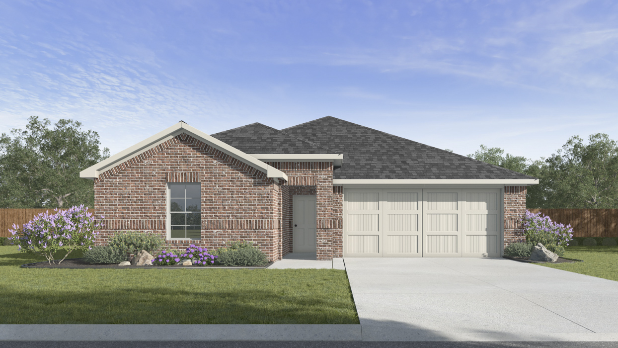 single story house rendering with 2 car garage