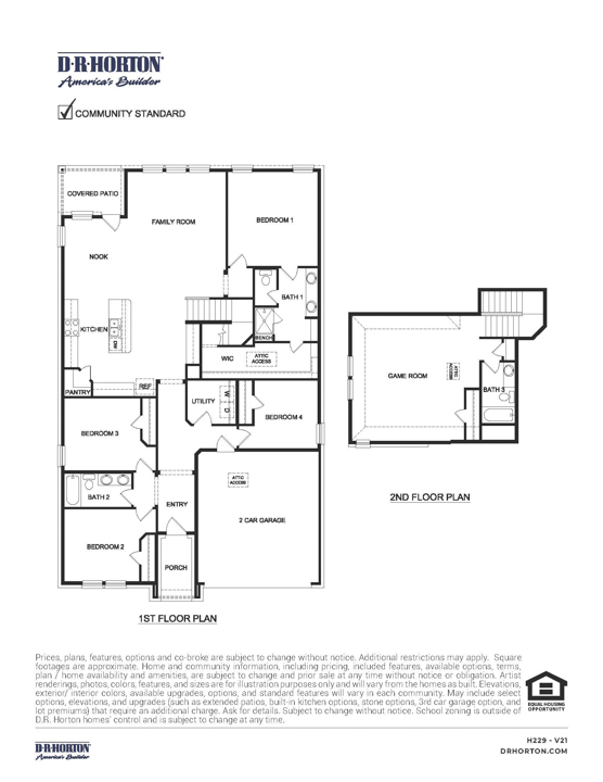 the floorplan layout of a h229 home in elevon