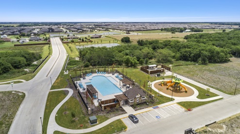 Aerial photo of swimming pool and playground