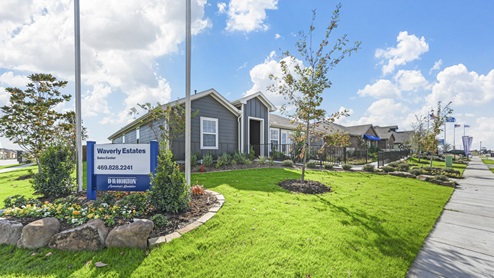 two single story Waverly Estates model homes with D.R. Horton signage