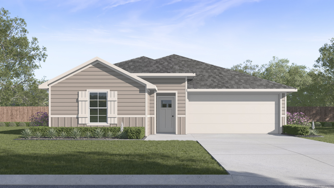 render of single story home with 2 car garage