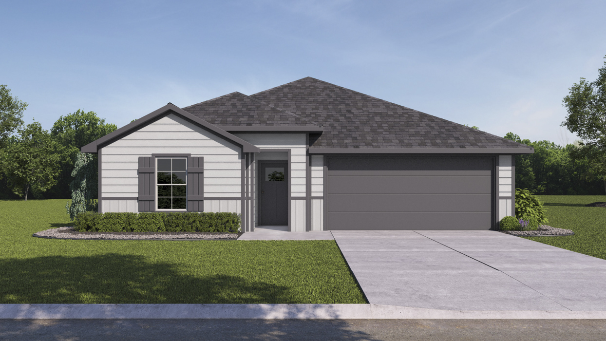 render of single story home with 2 car garage