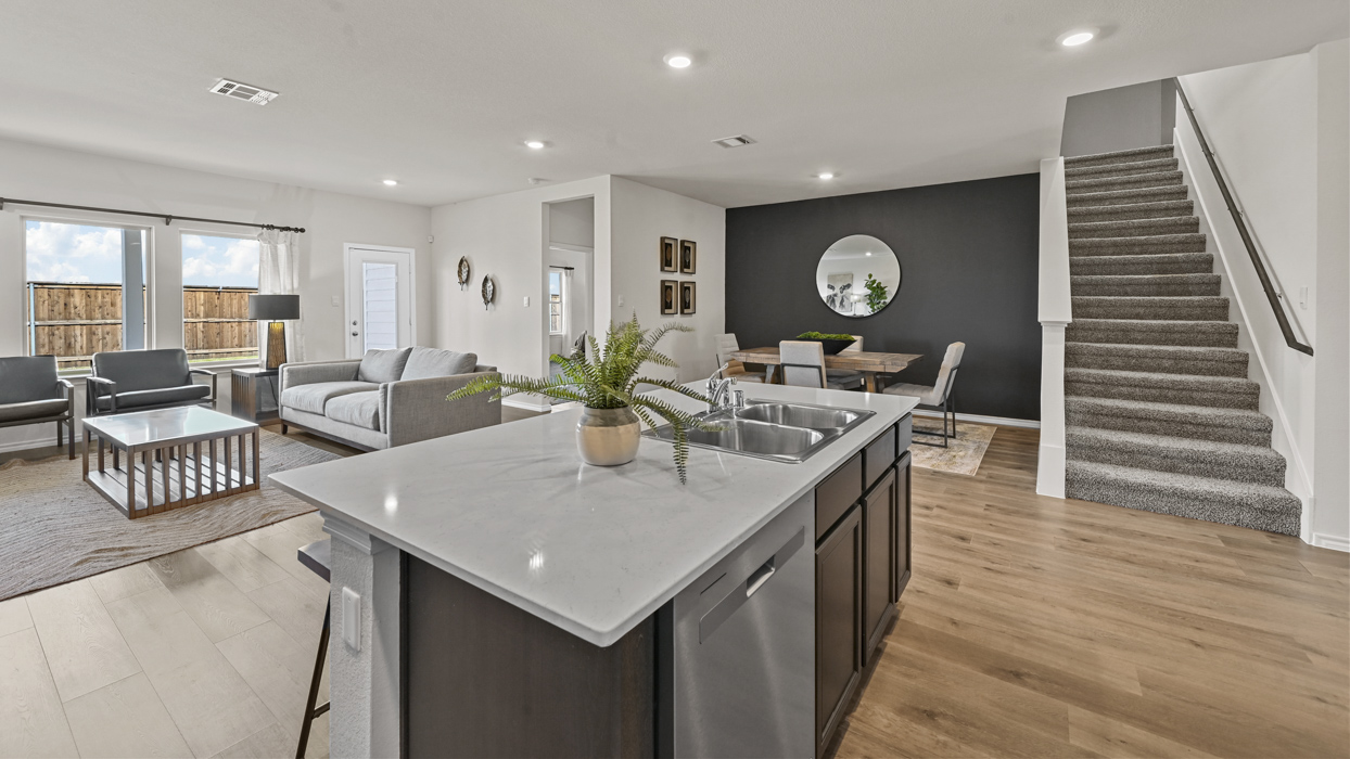 living area and kitchen