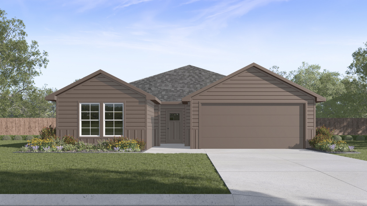 rendering of single story home with brick