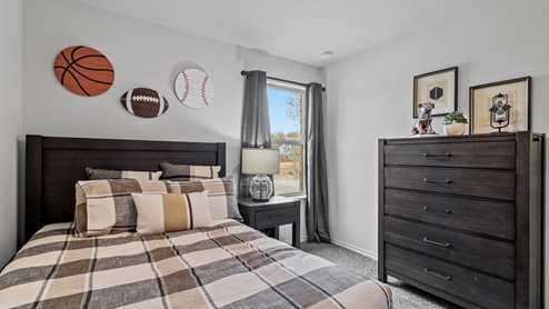 454 Lucky Lane at Bluff Springs in Ferris, TX secondary bedroom with carpet and large windows providing natural light