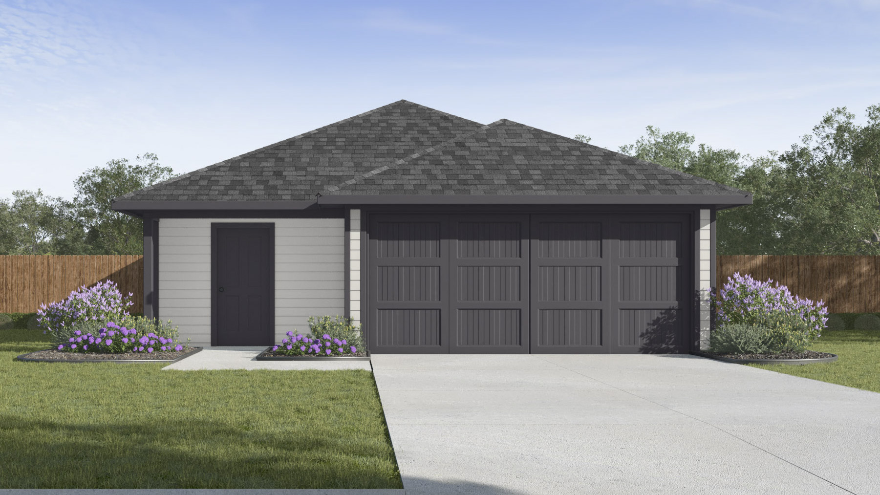rendering of one story home with side front entrance