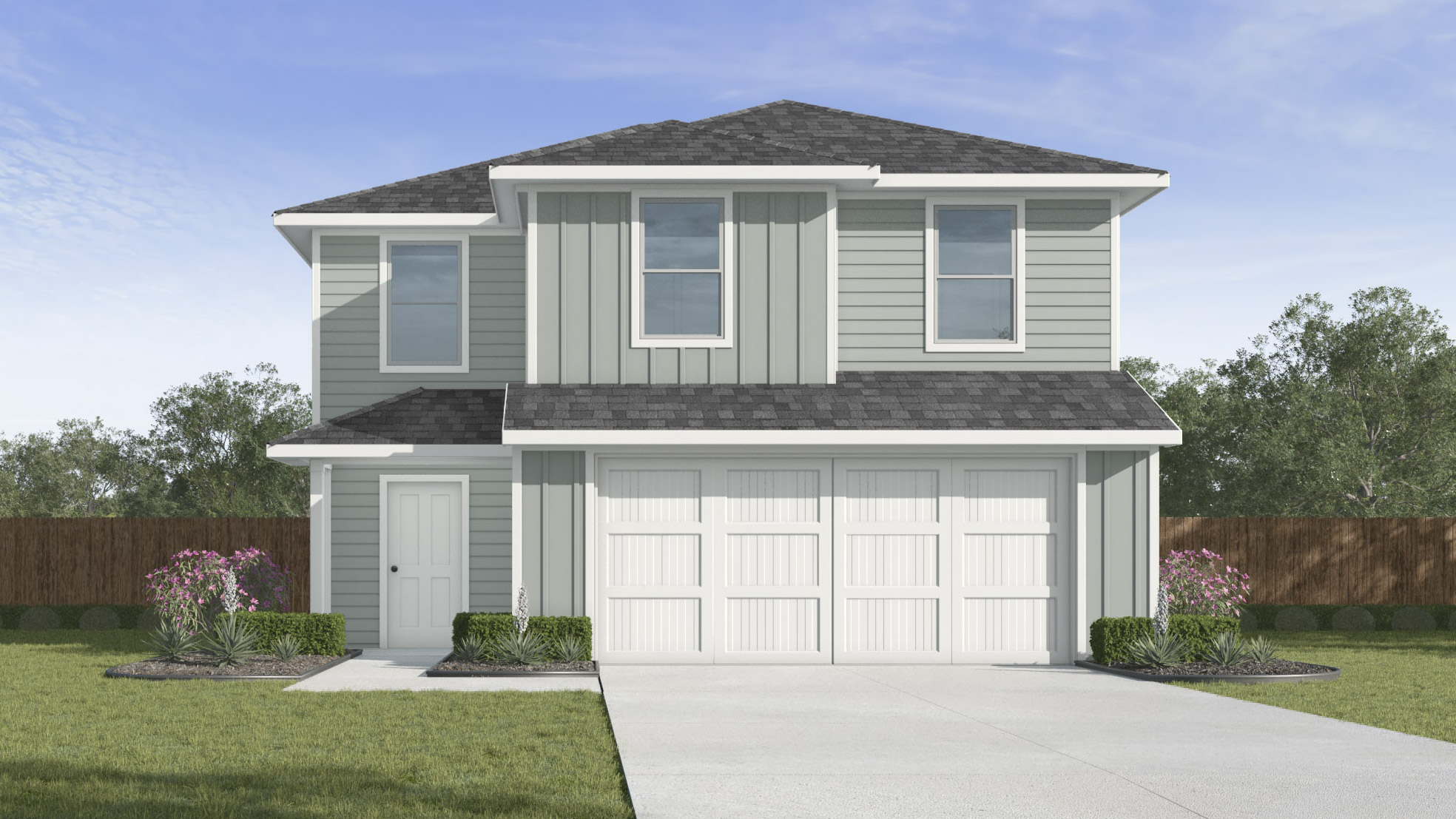 rendering of two story home with side front entrance