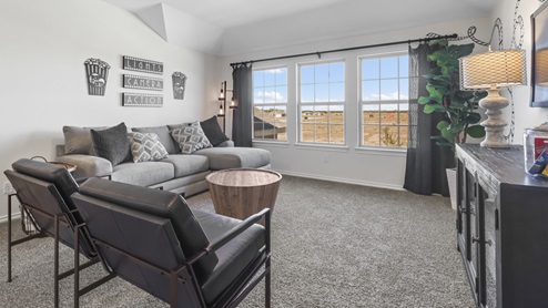 Large upstars media room with large beautiful window