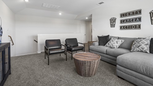 Large upstars media room with large beautiful window
