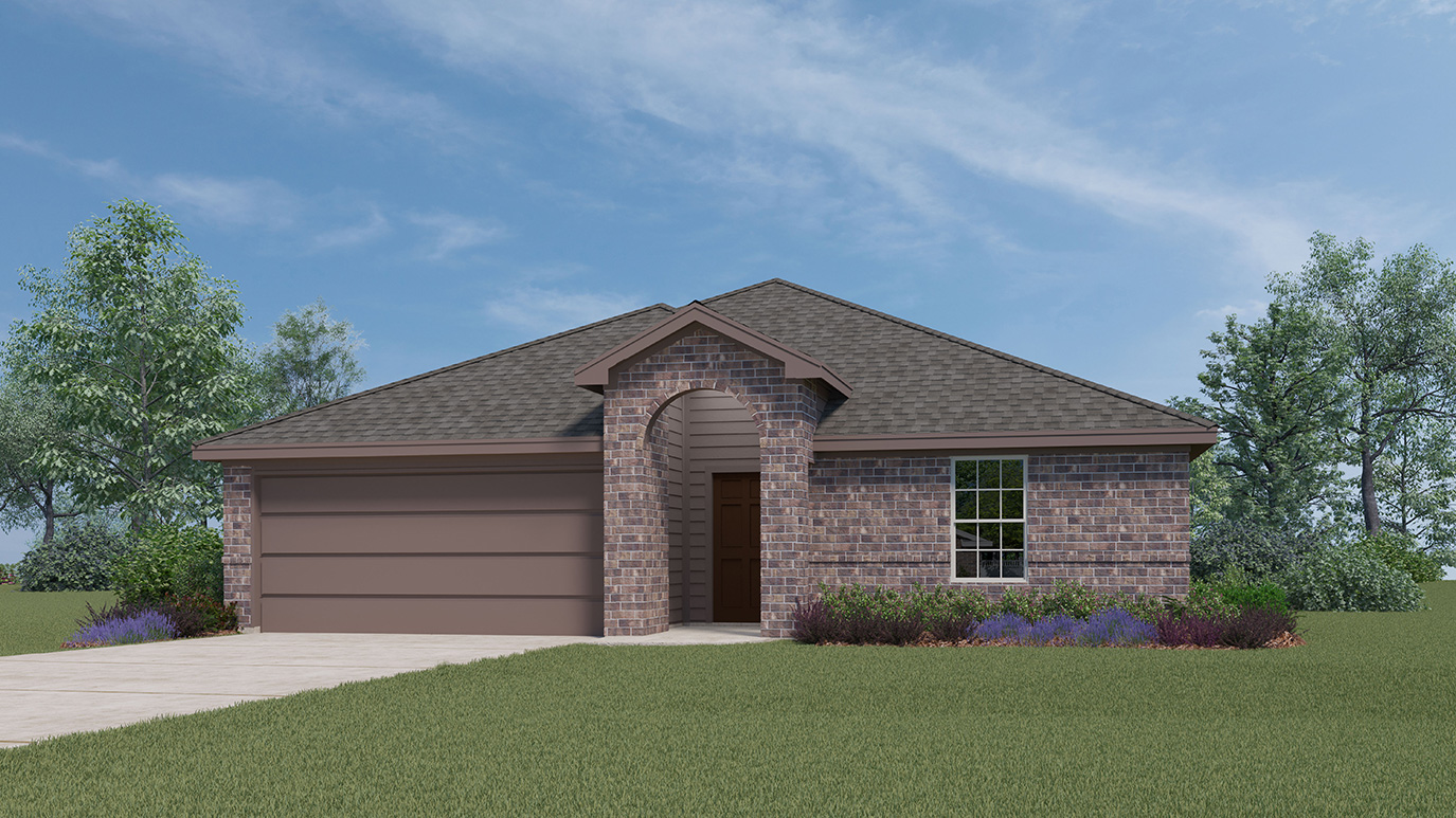 rendering of one story home with brick exterior