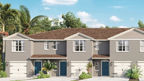 Attached townhome with concrete block construction and a one-car garage.