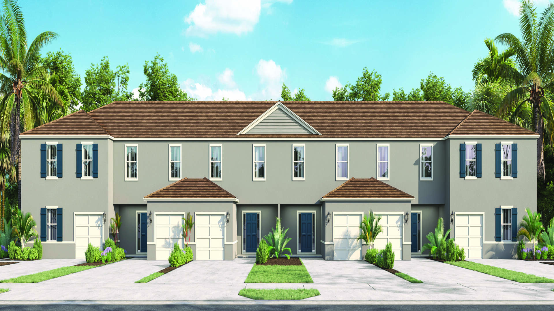 Attached townhome with concrete block construction and a one-car garage.