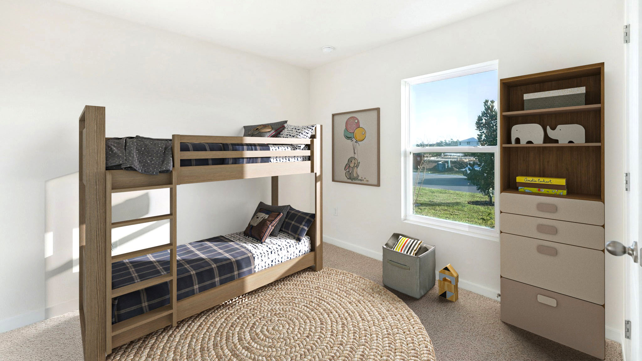 Spacious primary bedroom with king size bed, carpet flooring, natural lighting showing access to primary bathroom.