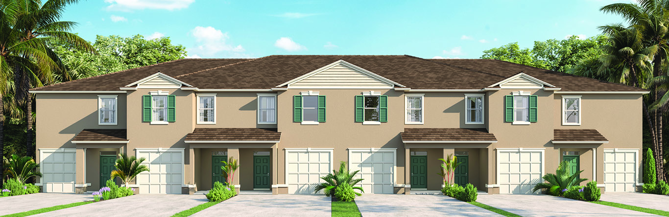 Attached townhome with concrete block construction and a one-car garage.
