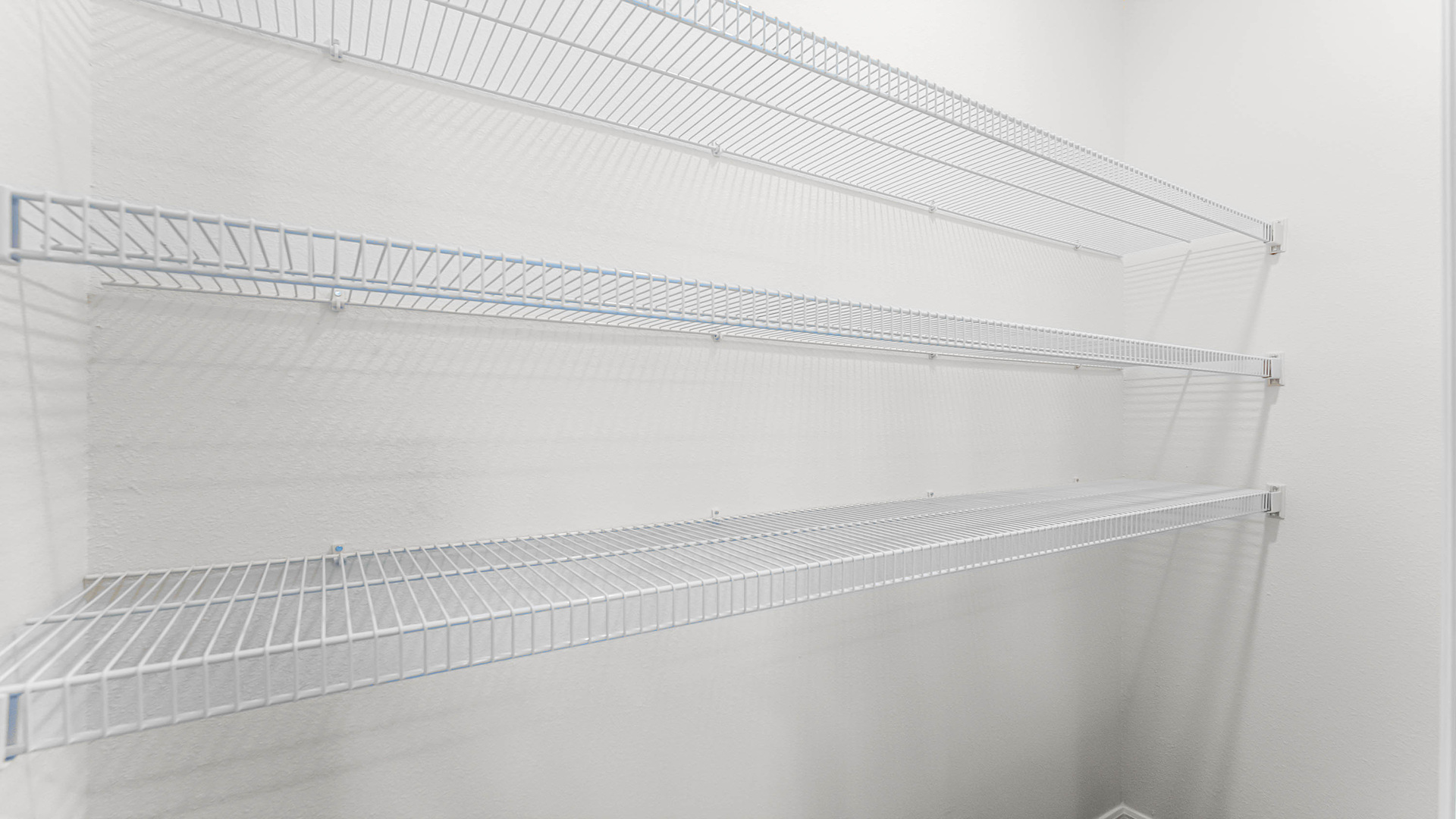 Spacious walk in closet with abundant shelving and storage.