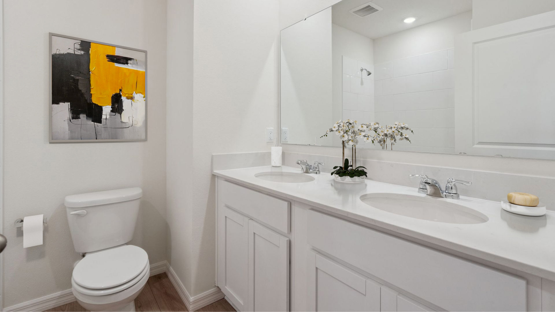 Bathroom, quartz countertops private lavatory.