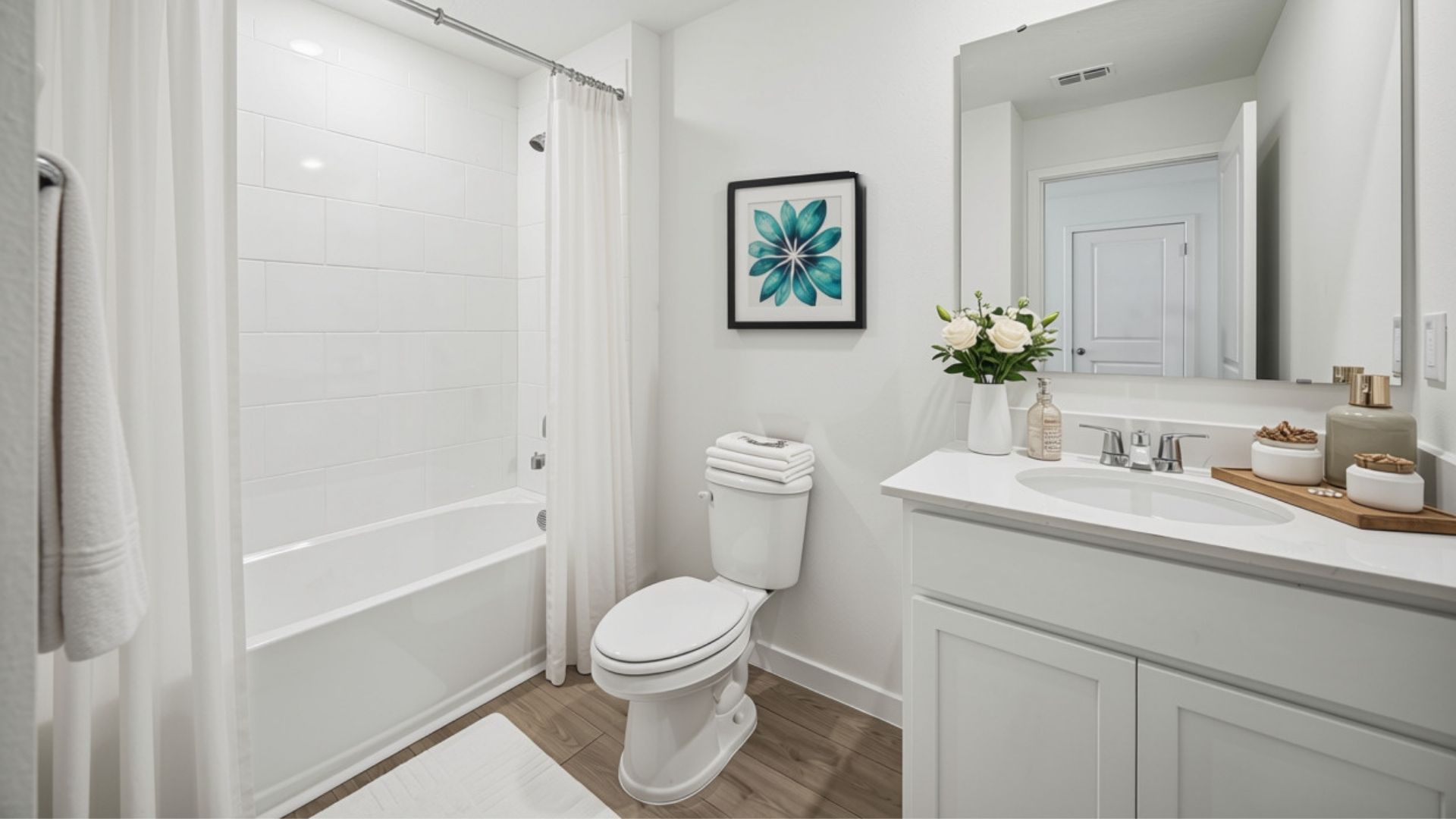 guest bathroom with quartz counters