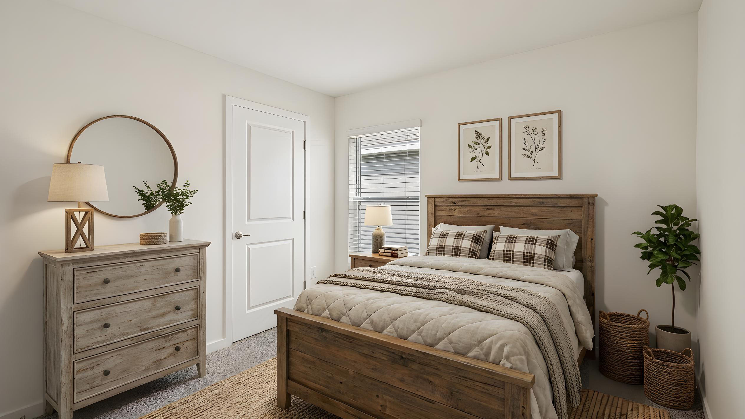 guest bedroom with queen sized bed