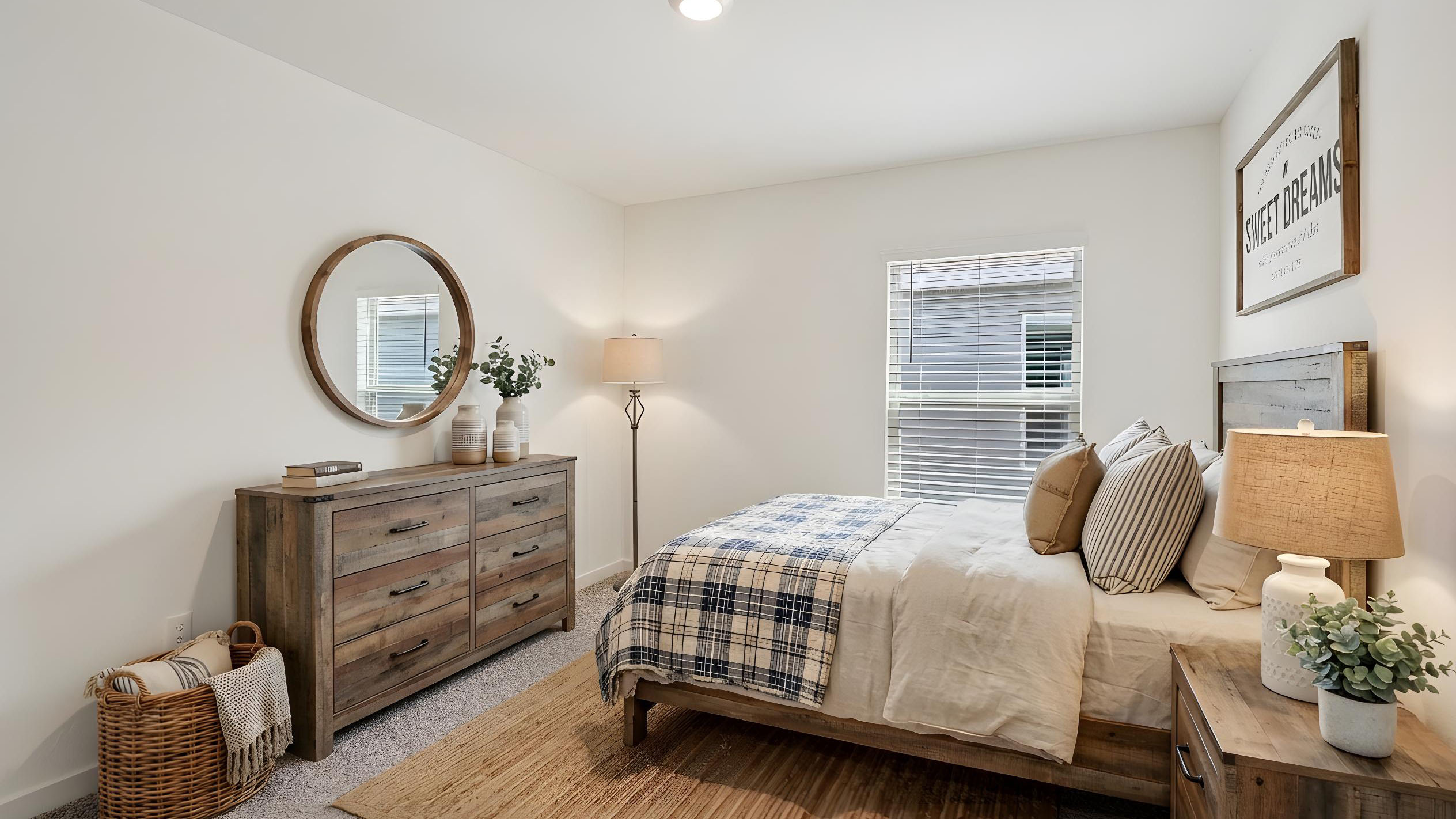 guest bedroom with queen sized bed