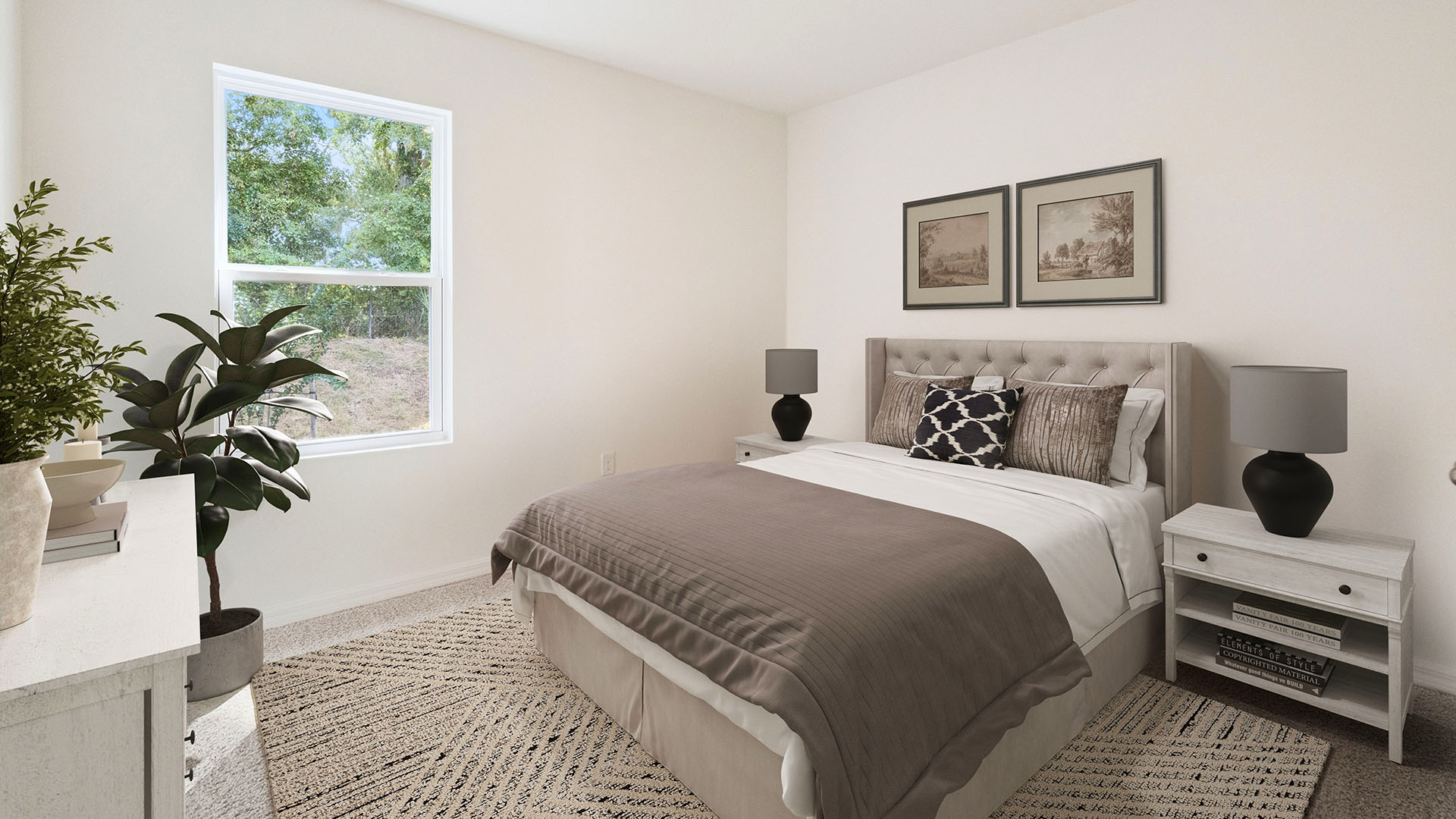 guest bedroom with queen sized bed