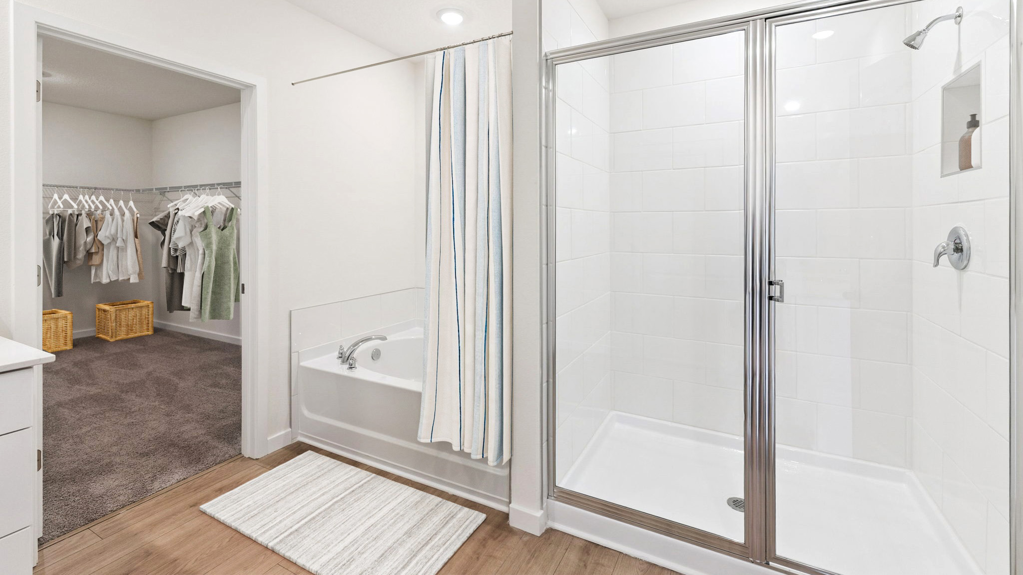 guest bathroom with shower and counters